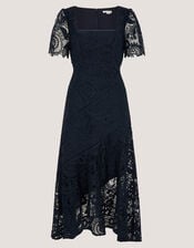 Harper Square Neck Lace Midi Dress, Blue (NAVY), large