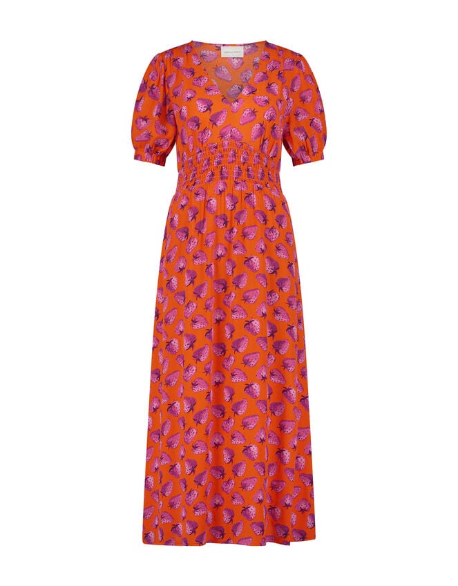 Fabienne Chapot Bonna Strawberry Print Midi Dress, Orange (ORANGE), large