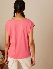 Cut-Out Detail Jersey T-Shirt in Sustainable Cotton, Orange (CORAL), large