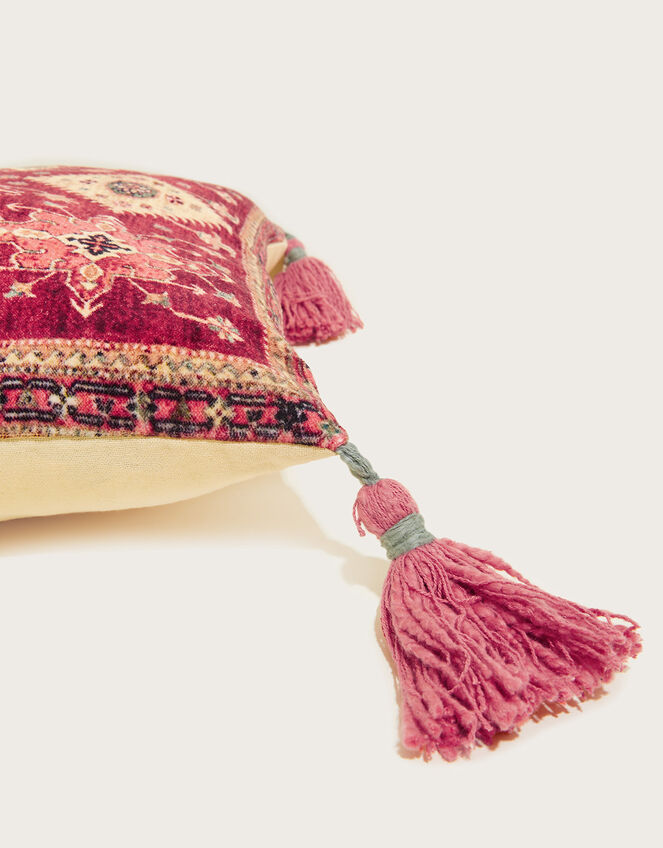 Velvet Printed Tassel Cushion, , large