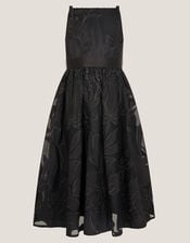 Floral Embroidered Maxi Party Dress, Black (BLACK), large