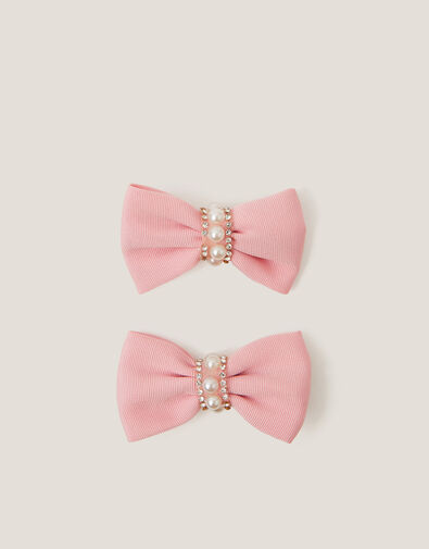 2-Pack Pearl Embellished Bow Hair Clips, Pink (PINK), large