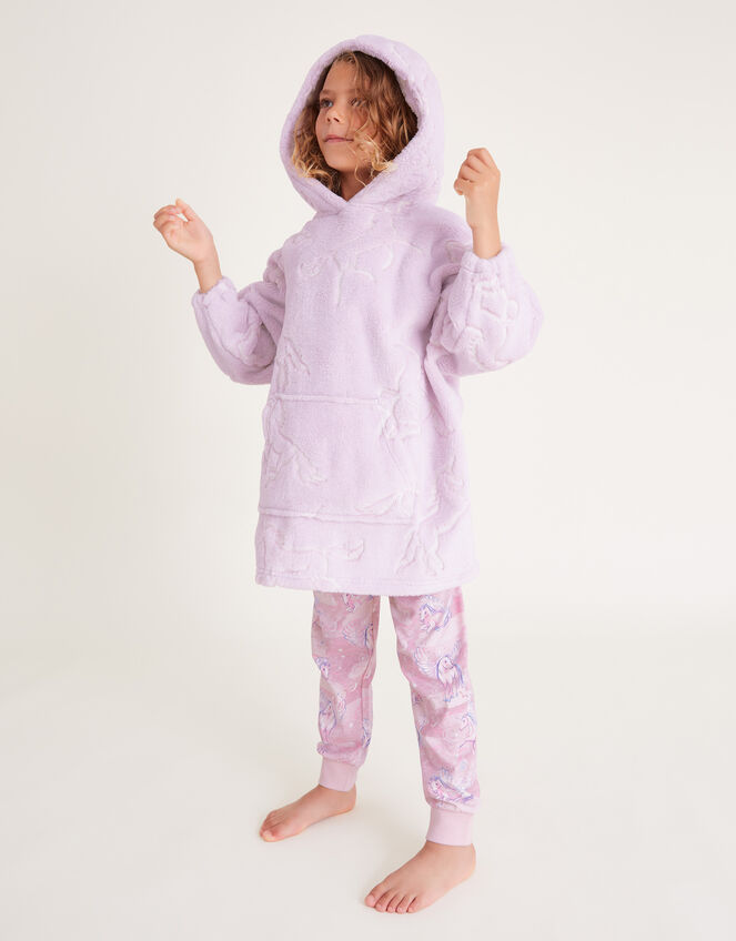 Fleece Unicorn Print Blanket Hoodie, Pink (PINK), large