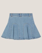 Floral Embroidered Denim Mini Skirt, Blue (BLUE), large