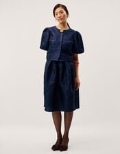 Juliana Floral Jacquard Puff Sleeve Jacket, Blue (NAVY), large