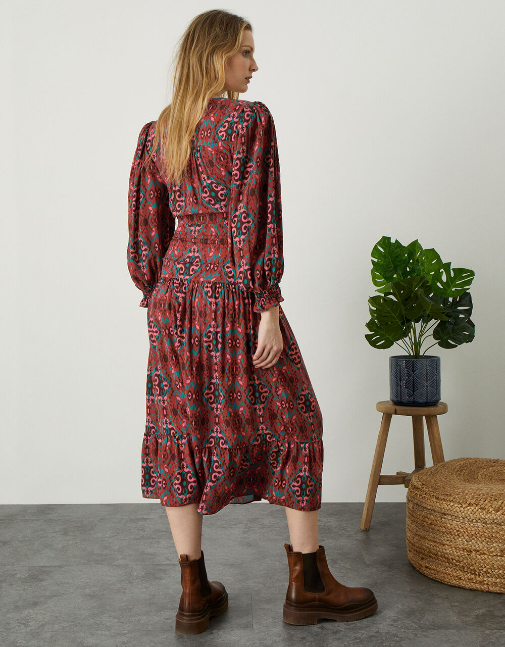 Ikat Orange Cotton Midi Dress