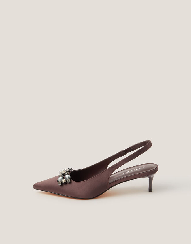 Kary Jewel Satin Slingback Heels, Brown (CHOCOLATE), large