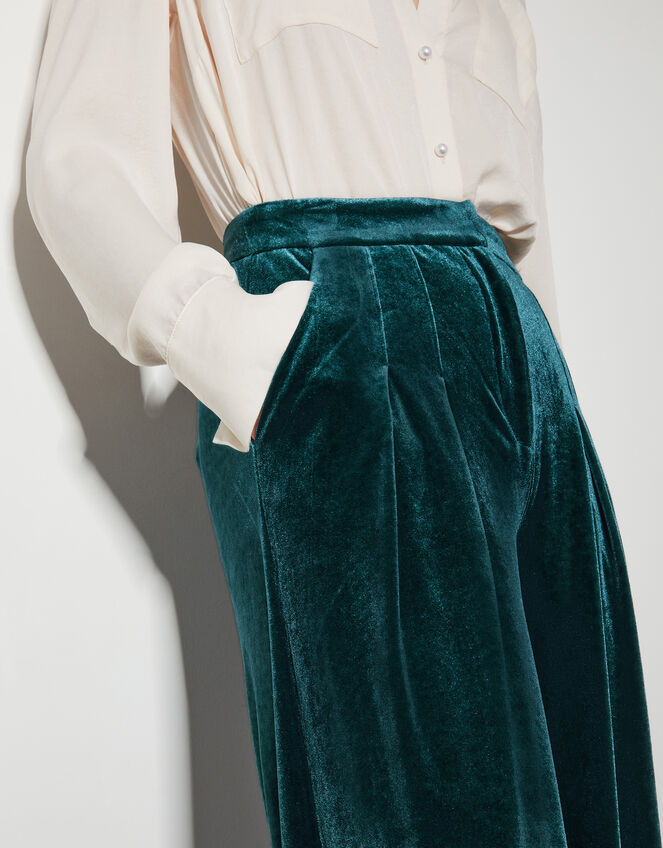 Valery Wide Leg Velvet Trousers, PEACOCK, large