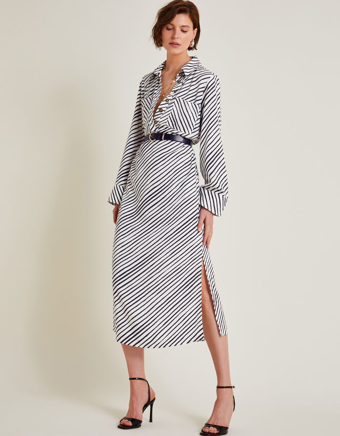 Sabitha Stripe Midi Shirt Dress, Black (BLACK), large