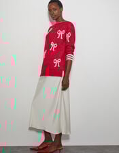 Mia Mini Bow Knit Jumper, Red (RED), large