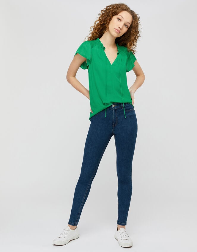 Woven Front Jersey Top, Green (GREEN), large