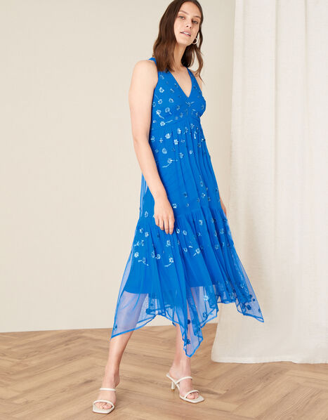 Carmela Sequin Hanky Hem Dress Blue, Blue (BLUE), large