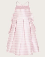 Stripe Bow Twill Party Dress, Pink (PINK), large