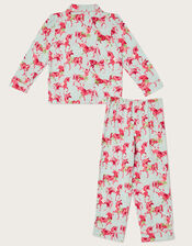 Unicorn Rose Button Through Pyjama Set, Blue (AQUA), large