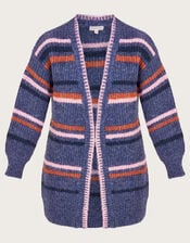Casual Stripe Cardigan with Recycled Polyester, Blue (BLUE), large