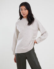 Pearl Stitch Jumper with Recycled Polyester, Ivory (IVORY), large