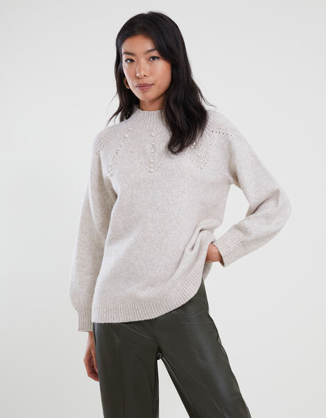 Pearl Stitch Jumper with Recycled Polyester Ivory, Ivory (IVORY), large