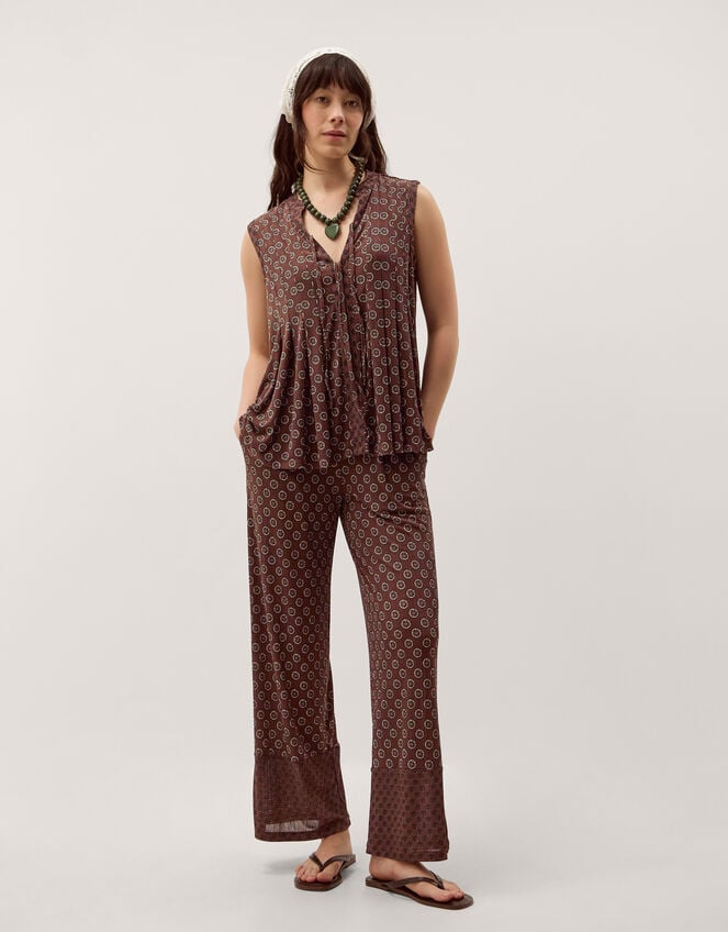 Magdalena Geometric Jersey Top, Brown (CHOCOLATE), large