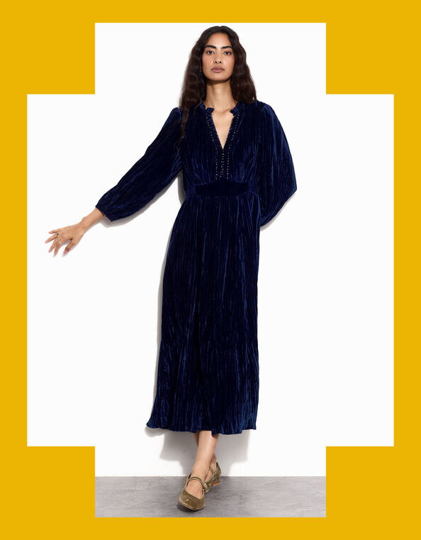 East Velvet Maxi Dress, Blue (NAVY), large