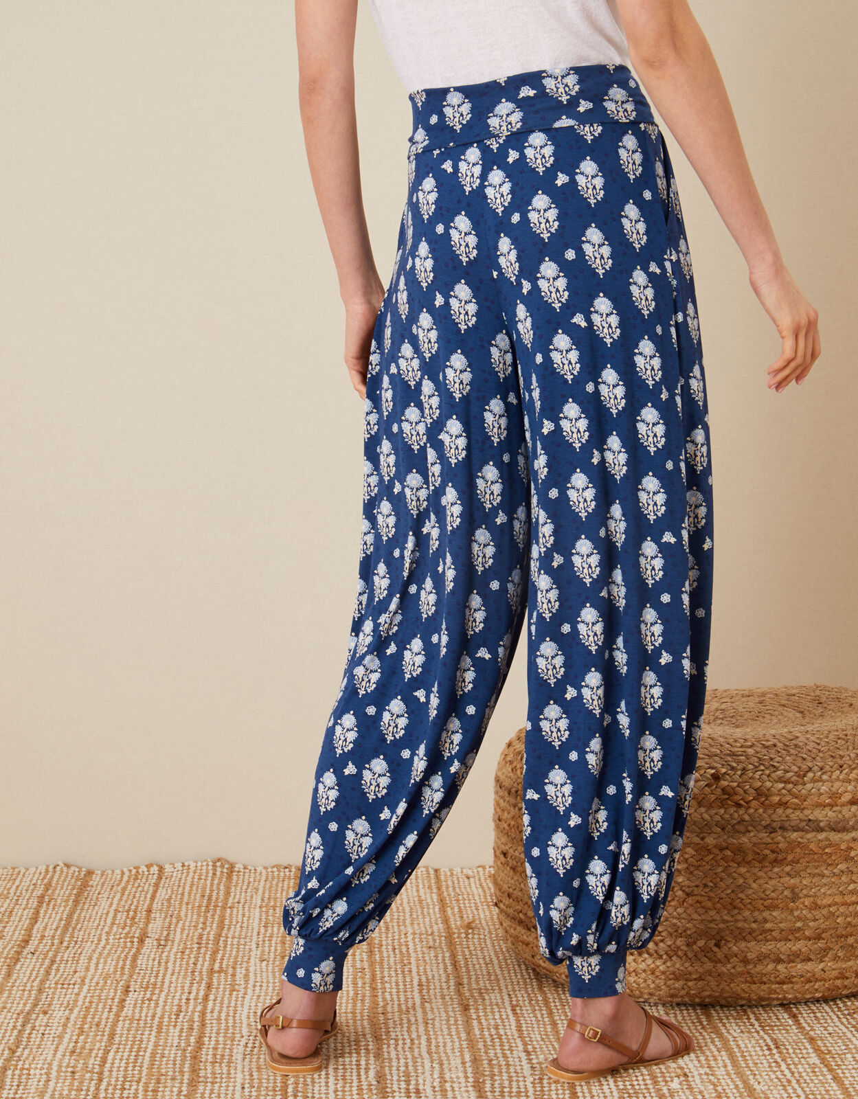 Woodblock Print Hareem Trousers Blue Sarongs Monsoon Global
