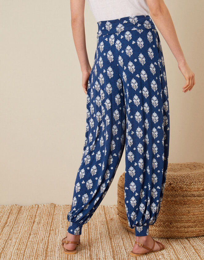 Woodblock Print Hareem Trousers, Blue (NAVY), large