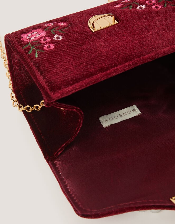 Floral Embroidered Velvet Bag, , large