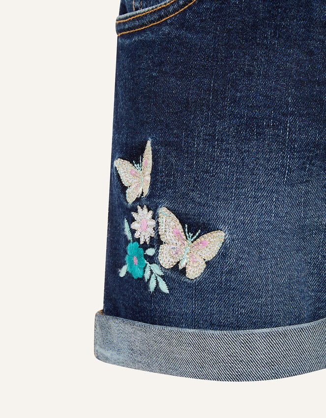 Butterfly Denim Shorts, Blue (BLUE), large