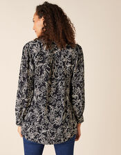Lace Trim Floral Blouse in Sustainable Viscose, Black (BLACK), large