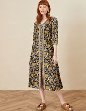 ARTISAN STUDIO Woodblock Floral Fauna Dress, Black (BLACK), large