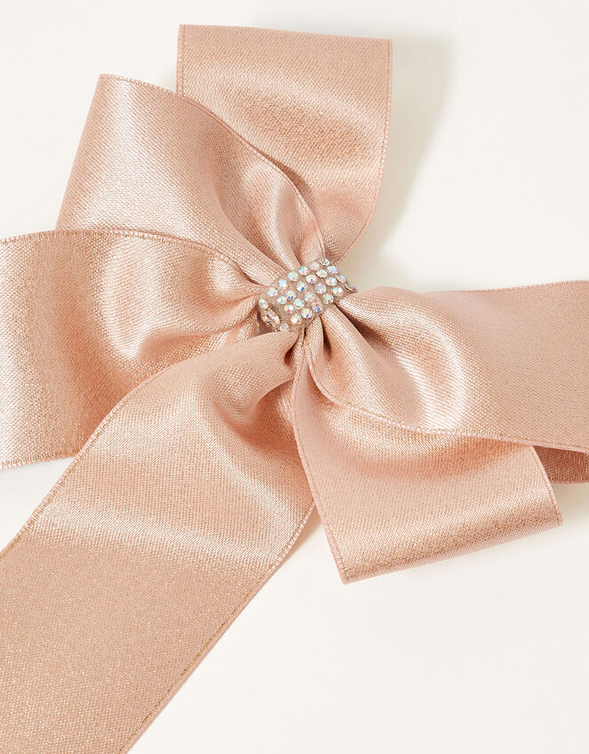 Shimmer Long Tie Bow Hair Clip, , large