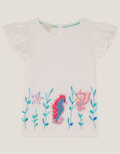 Sea Life Embellished Jersey T-Shirt, Ivory (IVORY), large