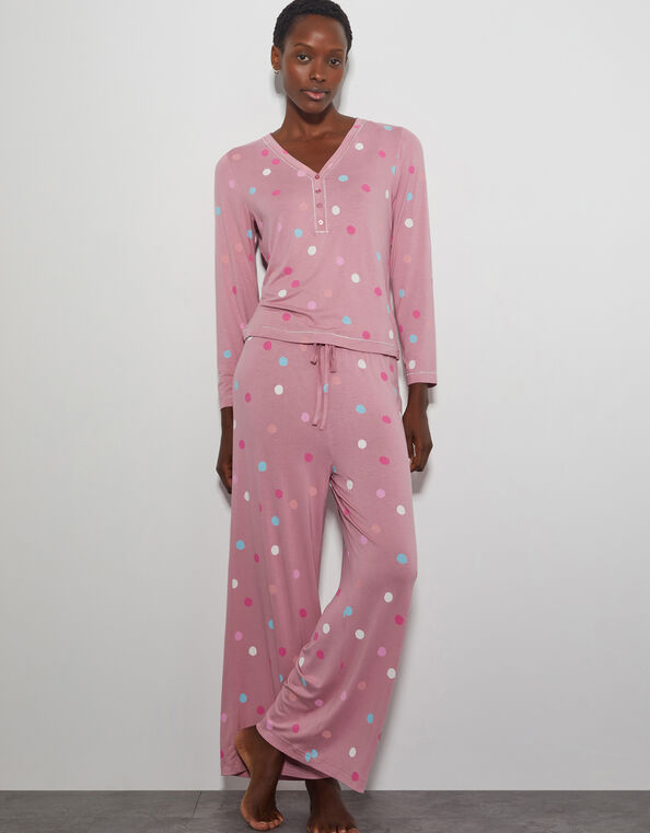 Sabrina Spot Long Pajamas Set, Pink (BLUSH), large