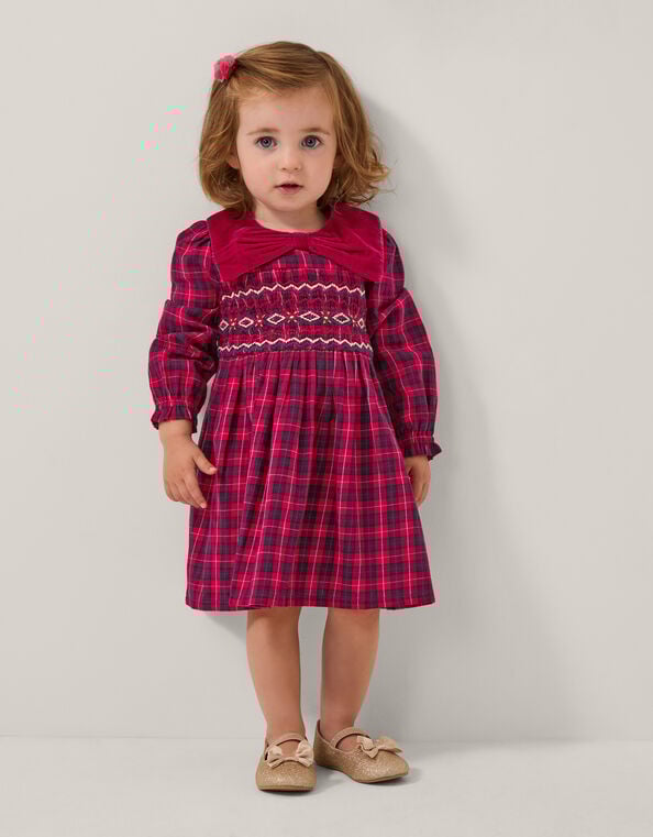 Baby Tartan Smock Dress, Red (RED), large