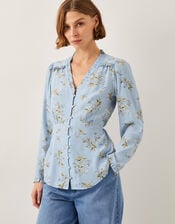 Sarah Floral Button Blouse, Blue (BLUE), large