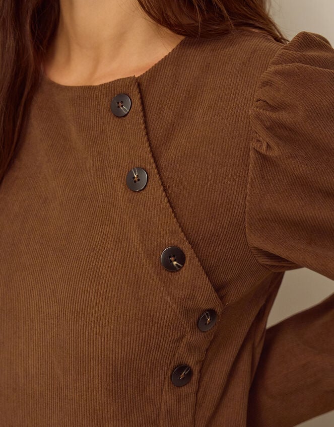 Silvia Button Stretch Corduroy Midi Dress, Tan (TAN), large
