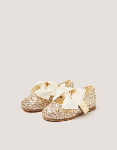 Baby Glitter Bow Mary Jane Ballet Flats, Gold (PALE GOLD), large