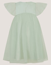Winnie Satin Bow Party Dress, Green (SAGE), large