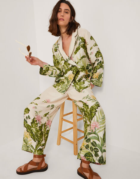 Fleur Floral Wide Leg Trousers, Cream (CREAM), large
