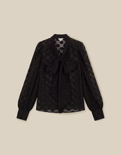 Sylvia Sheer Polka Dot Pussybow Blouse, Black (BLACK), large
