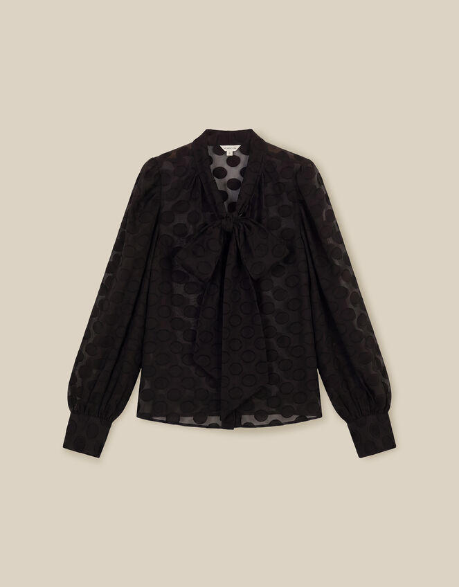 Sylvia Sheer Polka Dot Pussybow Blouse, Black (BLACK), large