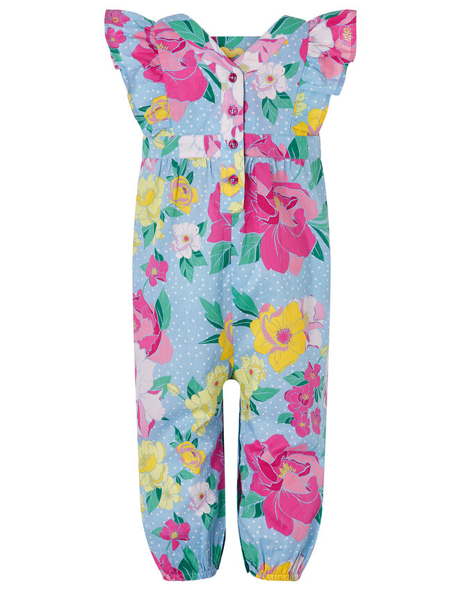 Baby Brea Floral Jumpsuit in Organic Cotton, Blue (BLUE), large