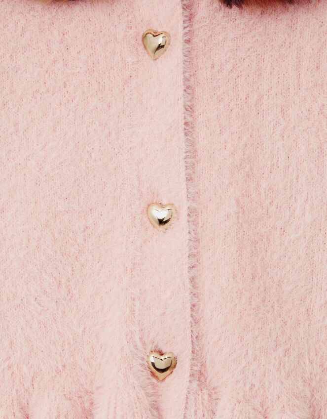 Monsoon x Queens of Archive Francoise Leopard Print Faux Fur Collar Cardigan​, Pink (PINK), large