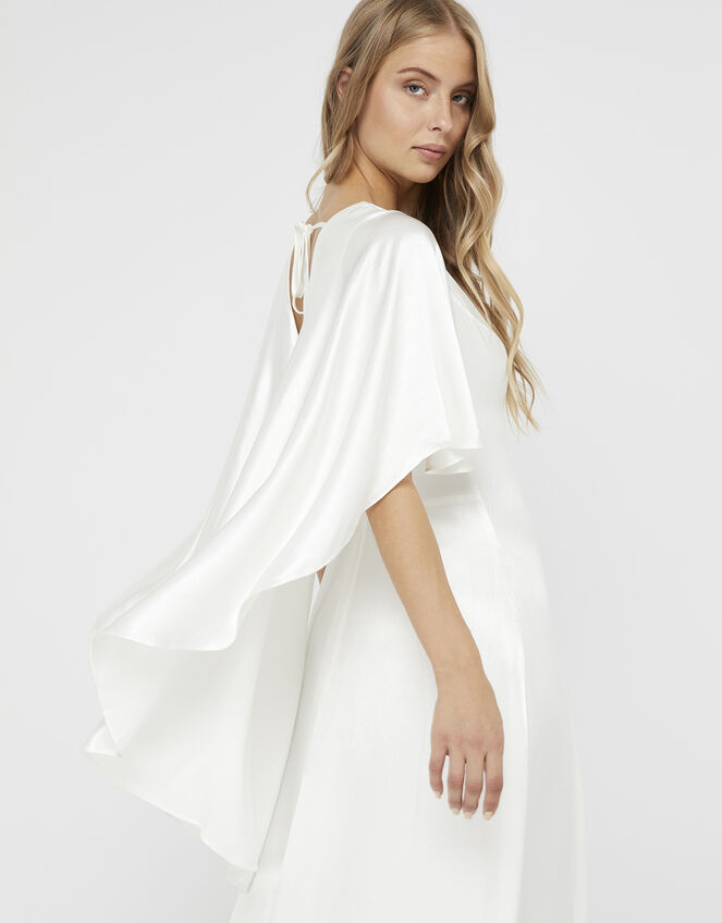 Vera Bridal Satin Cape Maxi Dress, Ivory (IVORY), large