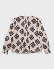 East Kaira Geometric Pintuck Blouse, Black (BLACK WHITE), large