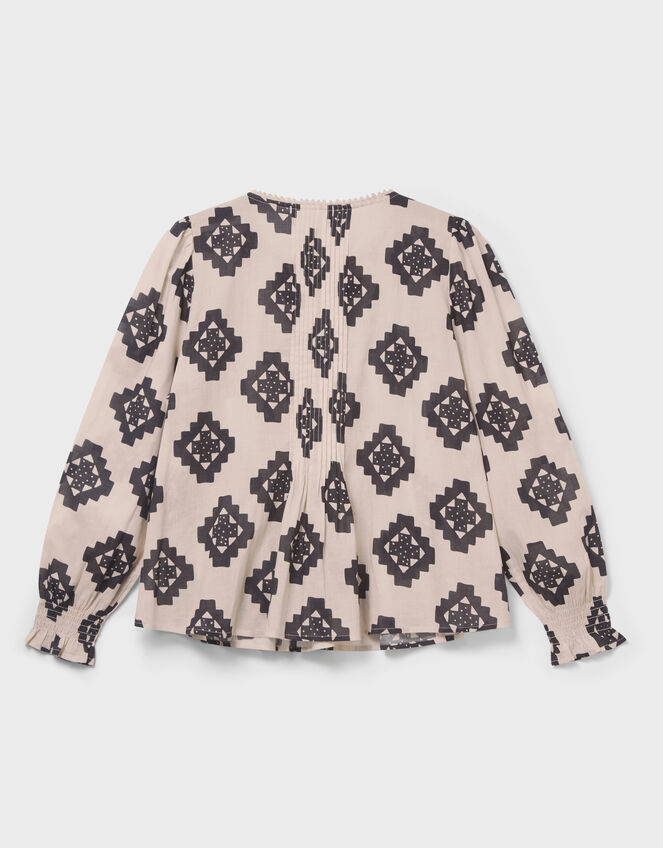 East Kaira Geometric Pintuck Blouse, Black (BLACK WHITE), large