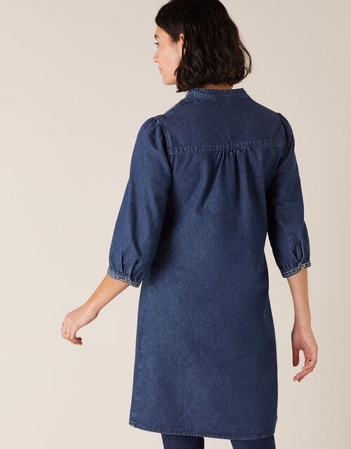 Embroidered Denim Dress, Blue (INDIGO), large