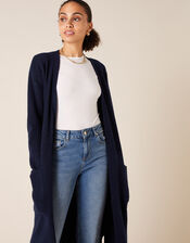 Knit Maxi Cardigan with Recycled Fabric, Blue (NAVY), large