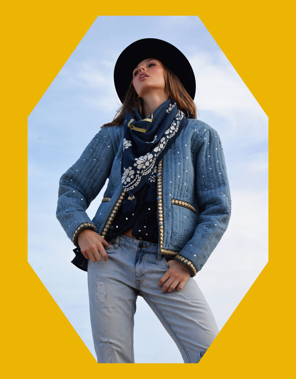 Wild Valentin Embellished Quilted Jacket, Blue (BLUE), large