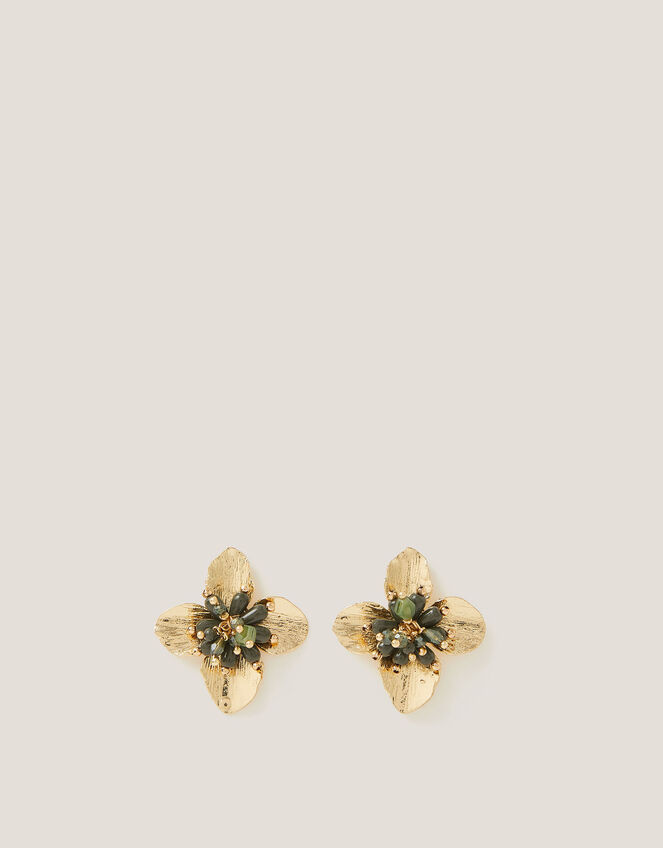 Bead Flower Stud Earrings, , large