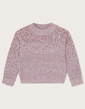 Sequin Spray Ribbed Crew Neck Jumper, Pink (DUSKY PINK), large